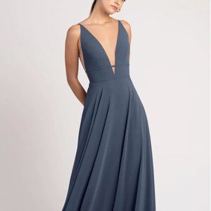 Jenny Yoo Hollis Bridesmaid Dress Evening Blue Luxe Chiffon Size 6